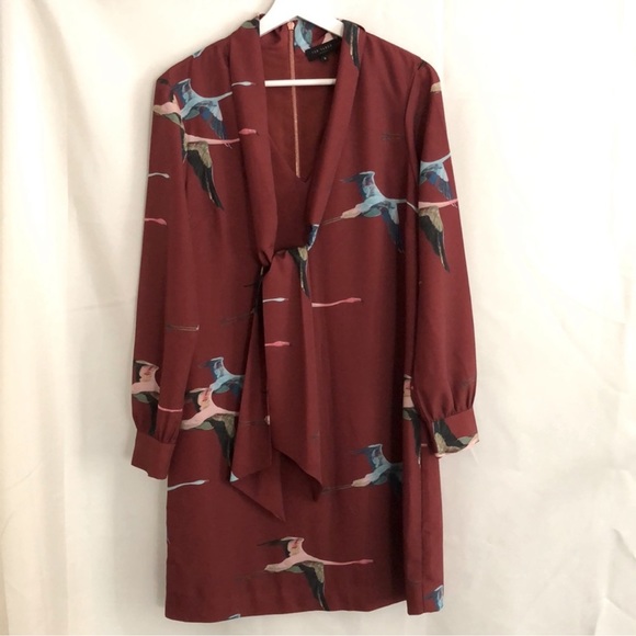 Ted Baker Dresses & Skirts - Ted Baker London Bow Necktie Tunic Dress Size 1 Rust Brown Flying Geese Pattern